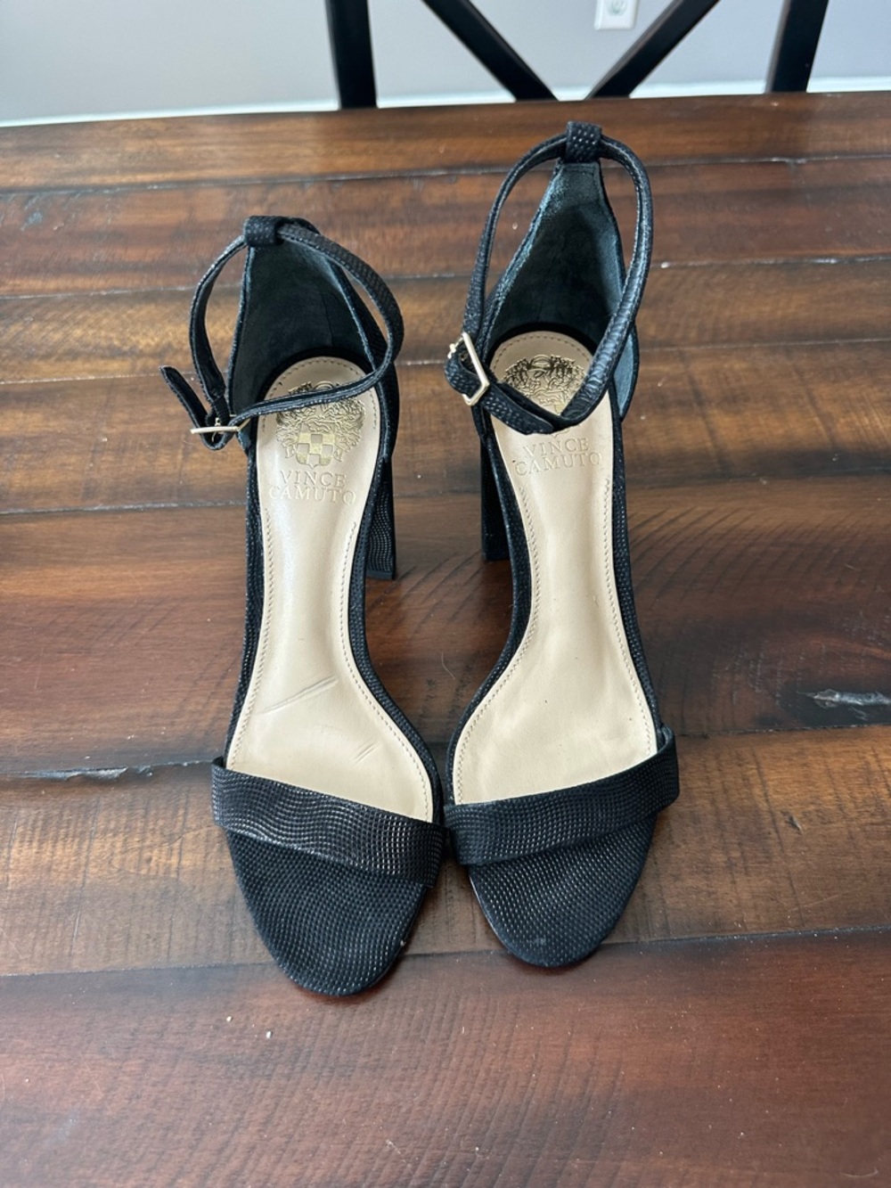 Vince Camuto Black Textured Ankle-Strap Block Heels - New without tags